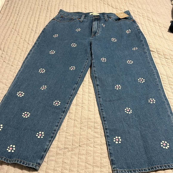 NWT MADEWELL The Perfect Vintage Stamped Floral Wide-Leg Cropped Jeans - Picture 4 of 4